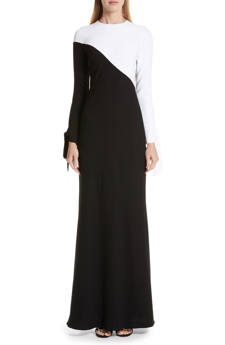 Carolina Herrera Bicolor Tie Cuff Bias Cut Gown, Main, color, 
