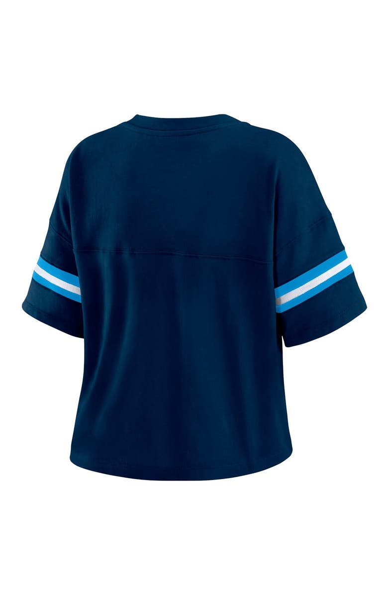 WEAR by Erin Andrews Women's WEAR by Erin Andrews Navy Tennessee Titans Color Block Boxy Modest Crop V-Neck T-Shirt, Alternate, color, Navy