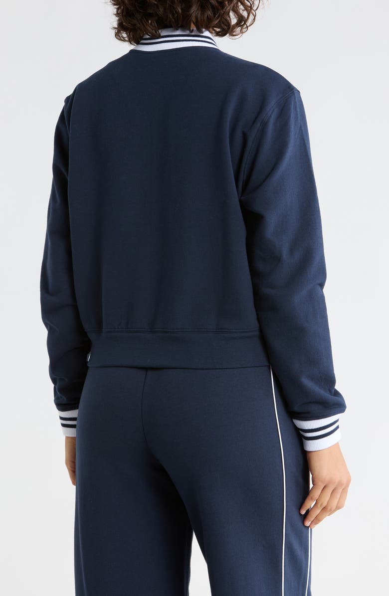 YOGALICIOUS Cloud Plush Prime League Bomber Jacket, Alternate, color, Deep Abyss/ White