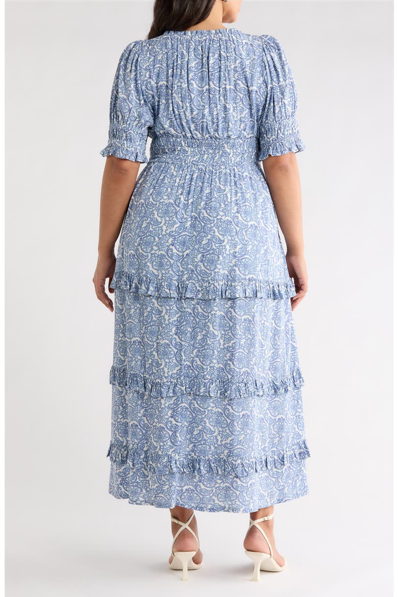 Print Smocked Waist Maxi Dress, Alternate, color, BLUE LACE ALLOVER