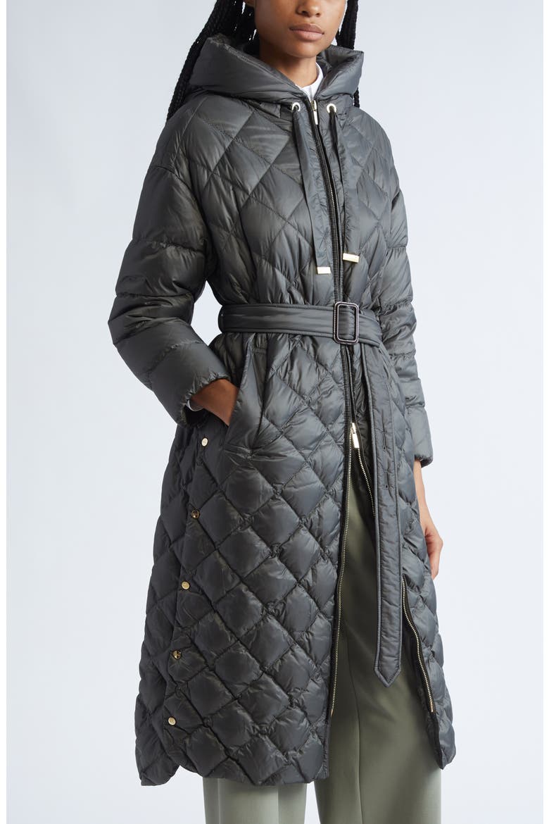 The Cube Trepar Diamond Quilted Down Longline Coat, Alternate, color, GREEN