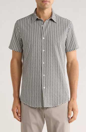14th & Union Leaf Print Short Sleeve Performance Button-Up Shirt