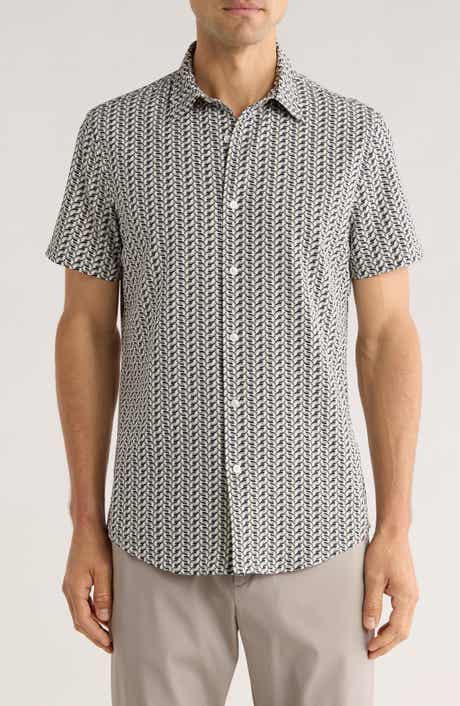 14th & Union Leaf Print Short Sleeve Performance Button-Up Shirt