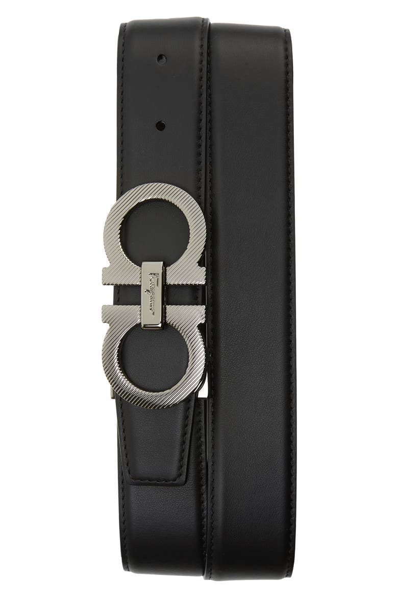 Salvatore Ferragamo Reversible Leather Belt, Main, color, BLACK / HICKORY