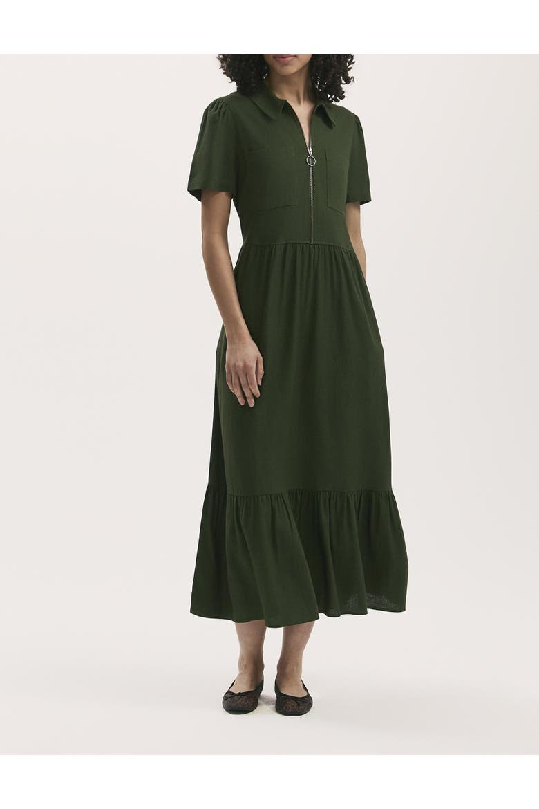 Tania Linen Blend Midi Shirt Dress, Alternate, color, Dark Khaki