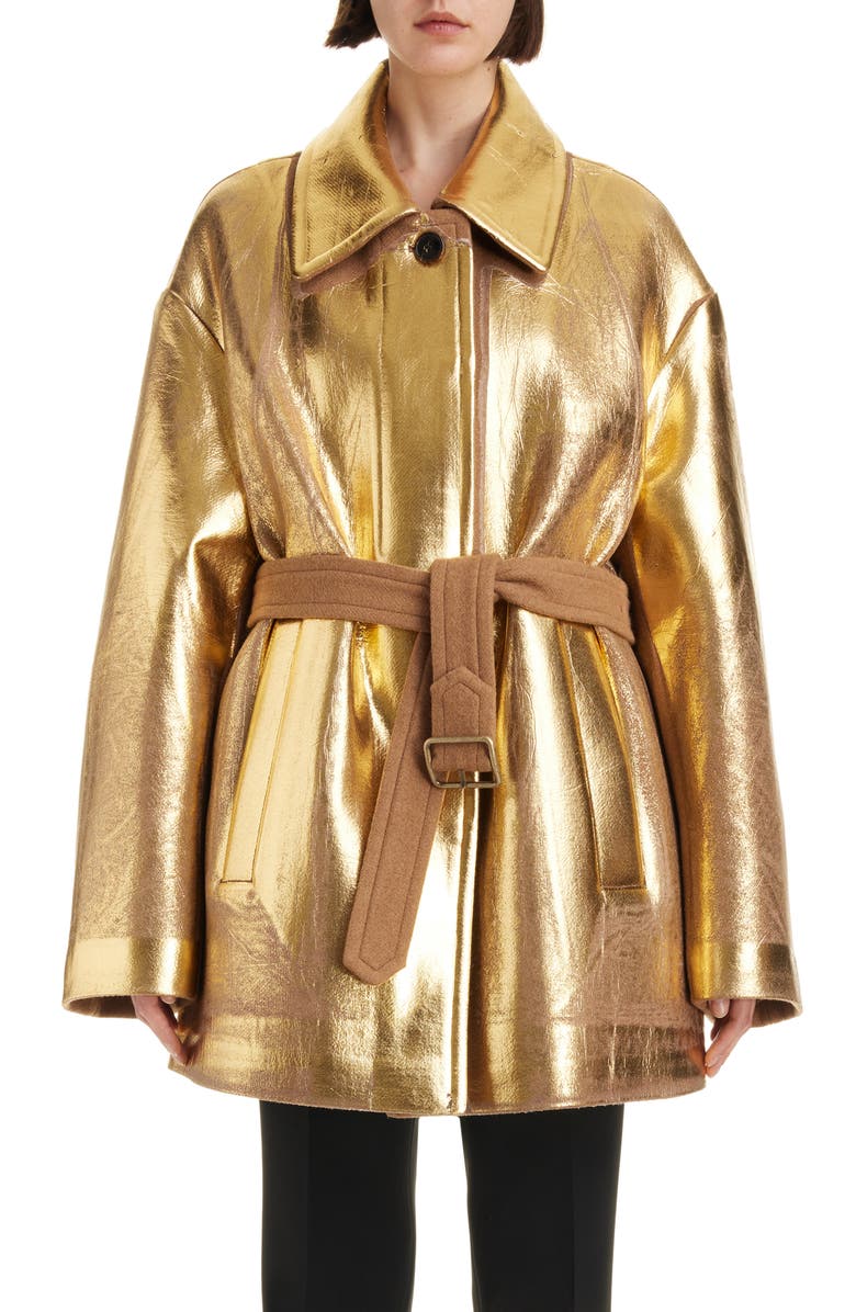 Dries Van Noten Vendals Metallic Coated Belted Jacket, Main, color, 