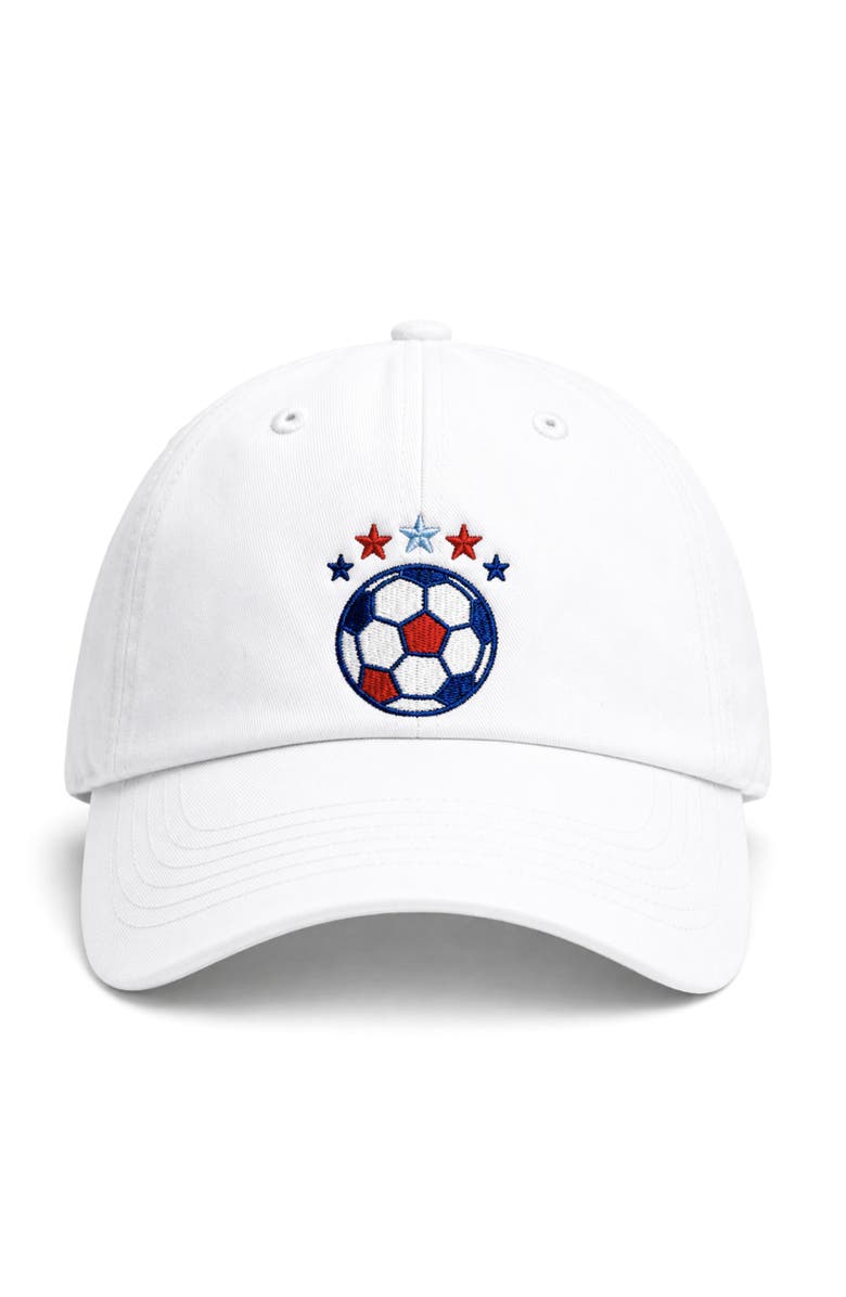 Bits & Bows USA Soccer Baseball Hat, Main, color, White