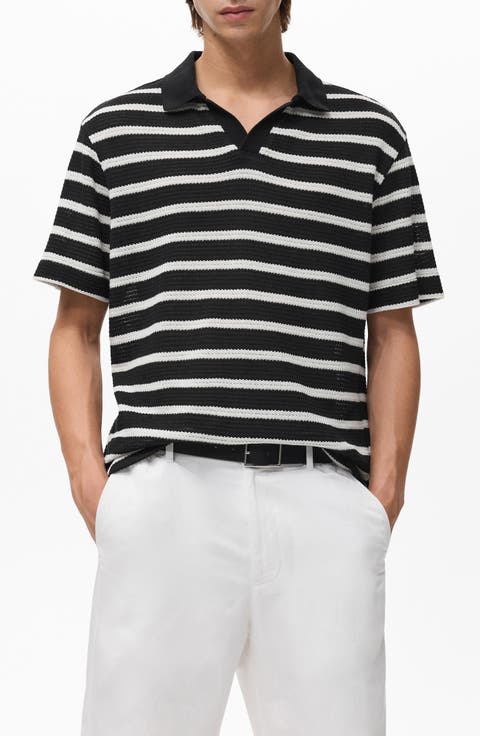 Textured Stripe Johnny Collar Polo