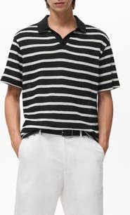 MANGO Textured Stripe Johnny Collar Polo