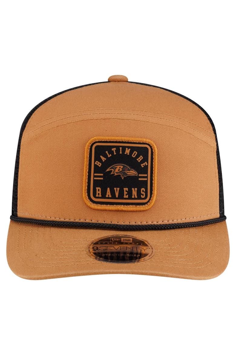 Men's New Era  Brown/Black Baltimore Ravens Team Patch Split Panel 9SEVENTY Adjustable Trucker Hat, Alternate, color, Brown