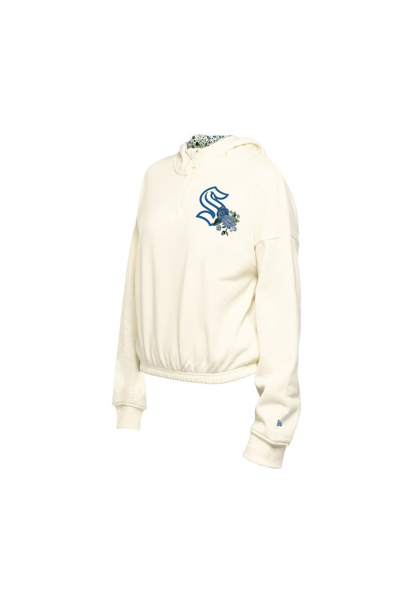 New Era Women's New Era Cream Seattle Kraken Glam Game Quarter-Zip Cropped Floral Hoodie Pullover, Alternate, color, Cream