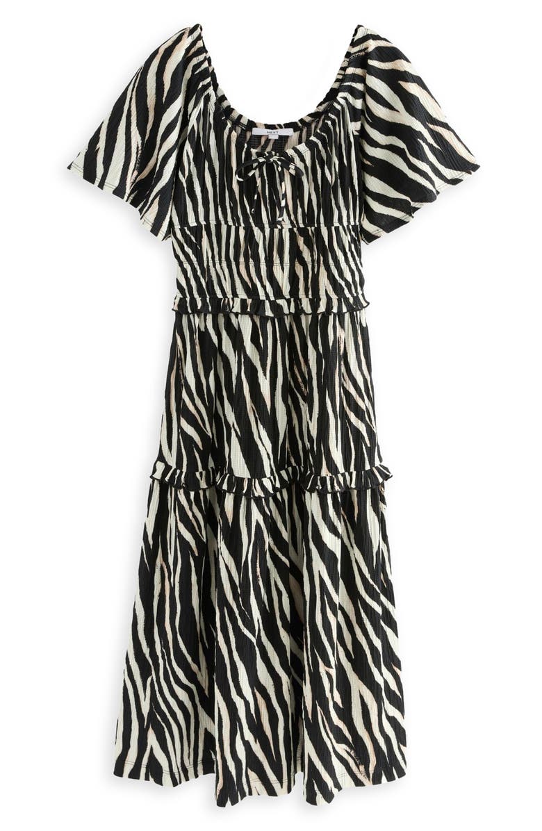 NEXT Zebra Print Tiered Maxi Dress, Alternate, color, Black