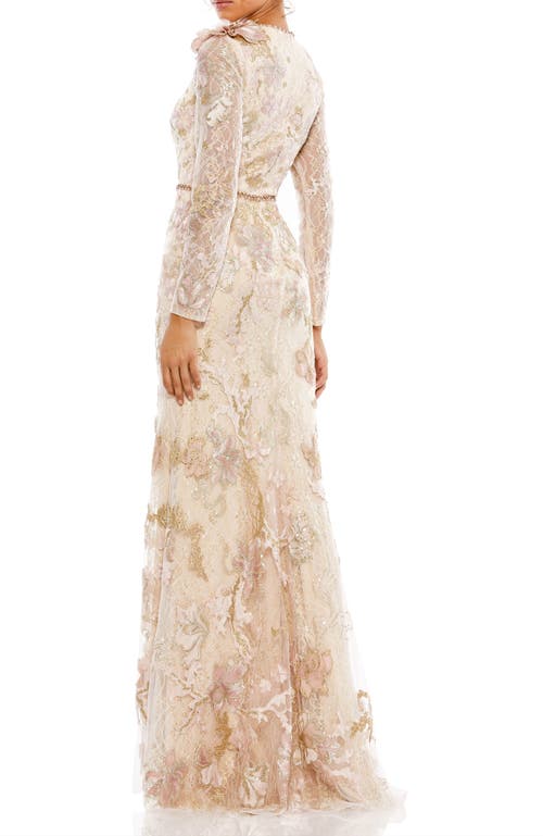 Mac Duggal Floral Embroidered Lace Trumpet Gown In Blush