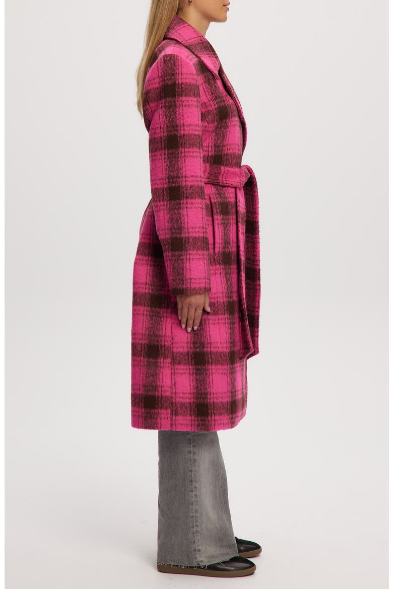 Katja Vegan Wool Plaid Coat, Alternate, color, HOT PINK