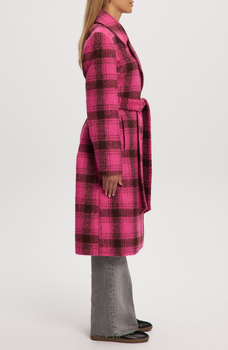 Noize Katja Vegan Wool Plaid Coat, Alternate, color, Hot Pink