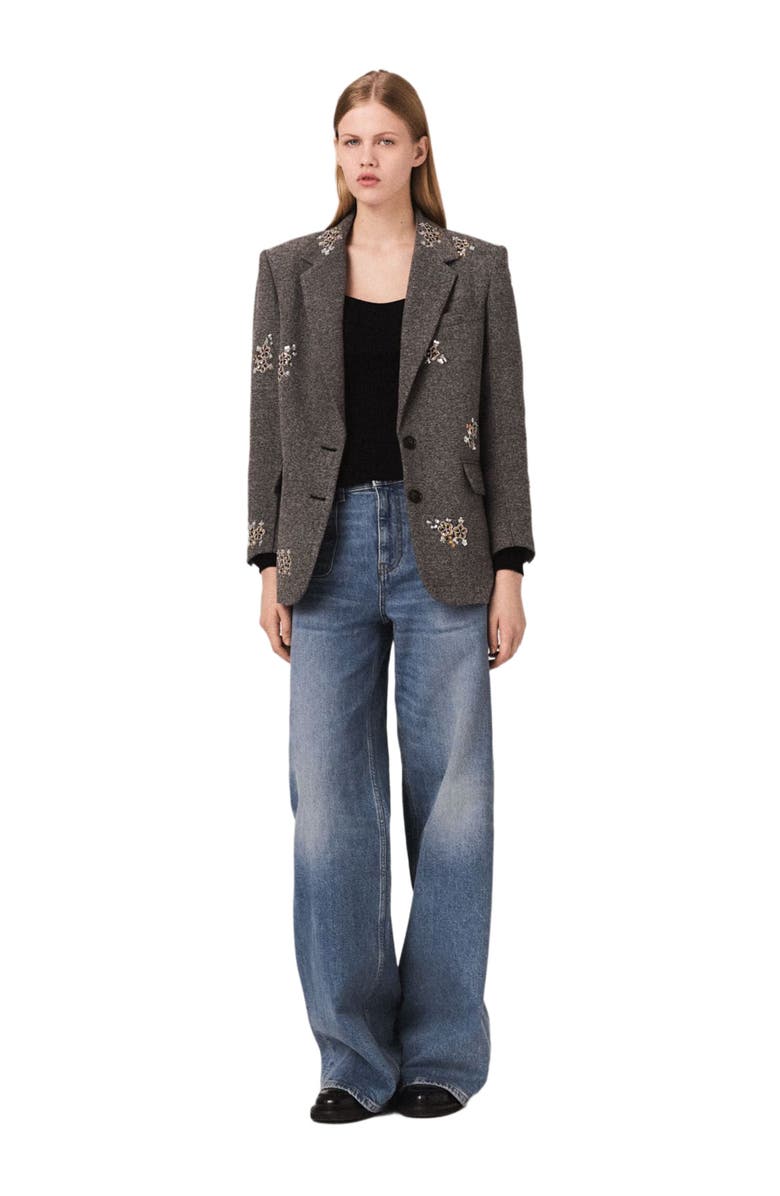 maje Tailored jacket with embroidered flowers, Main, color, Grey