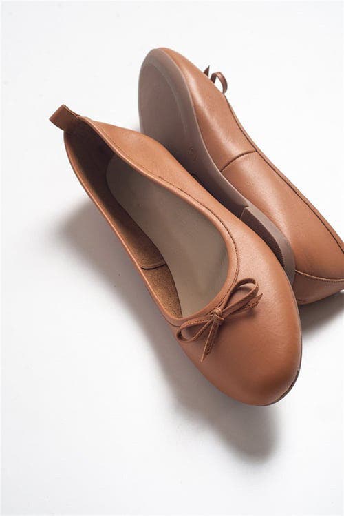 Forever & Always Shoes Florence Leather Ballerina Flats In Cognac Brown Leather