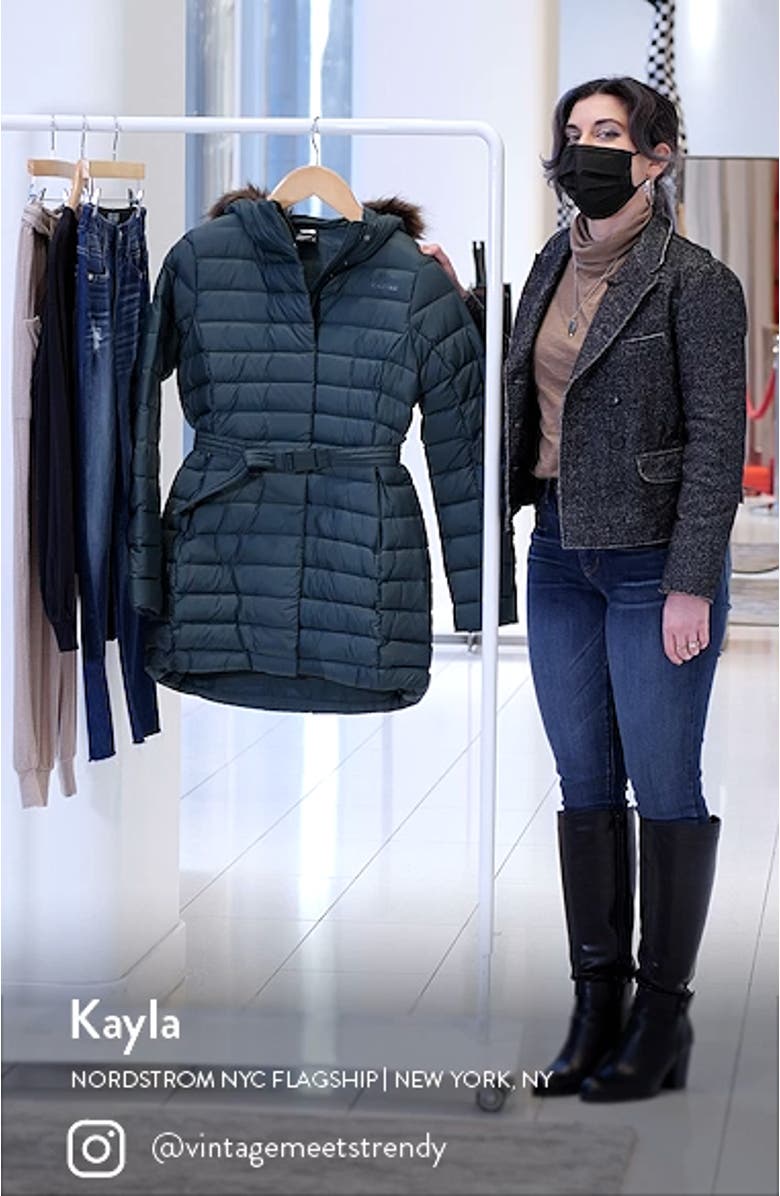 Transverse Water Repellent 550 Fill Power Down Belted Parka with Faux Fur Trim, sales video thumbnail