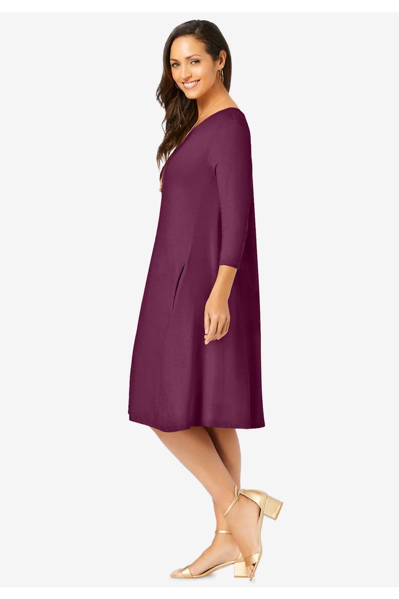 Stretch Knit Three-Quarter Sleeve T-shirt Dress, Alternate, color, FROST TEAL PAISLEY