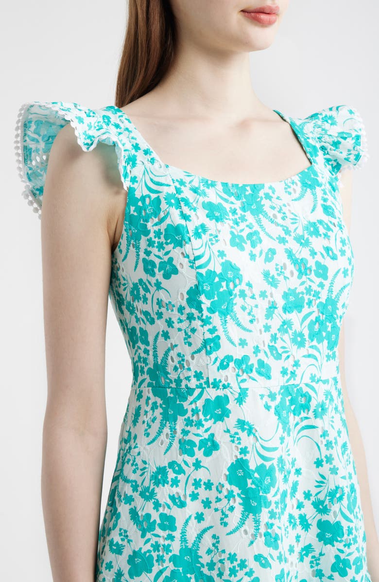 Anne Klein Floral Ruffle Tiered Midi Dress, Alternate, color, Crispt White/ Beryl Green