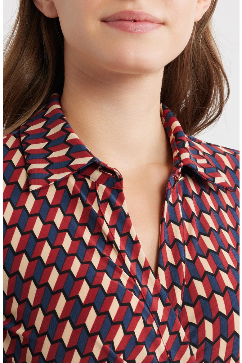 Geo Print Knit Wrap Dress, Alternate, color, RUST MULTI