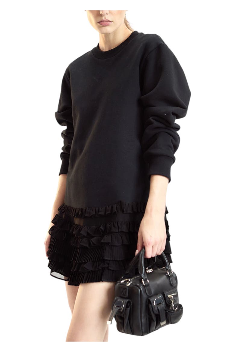Sweatshirt Georgette Ruffle Combo Dress, Alternate, color, Black