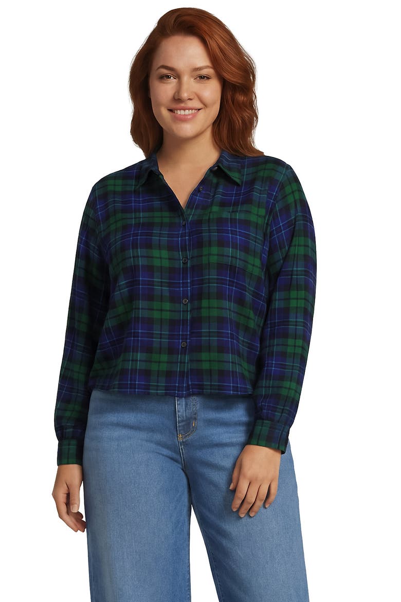 Plus Size Cropped Flannel Shirt, Main, color, Liberty Blue/Pine Blackwatch
