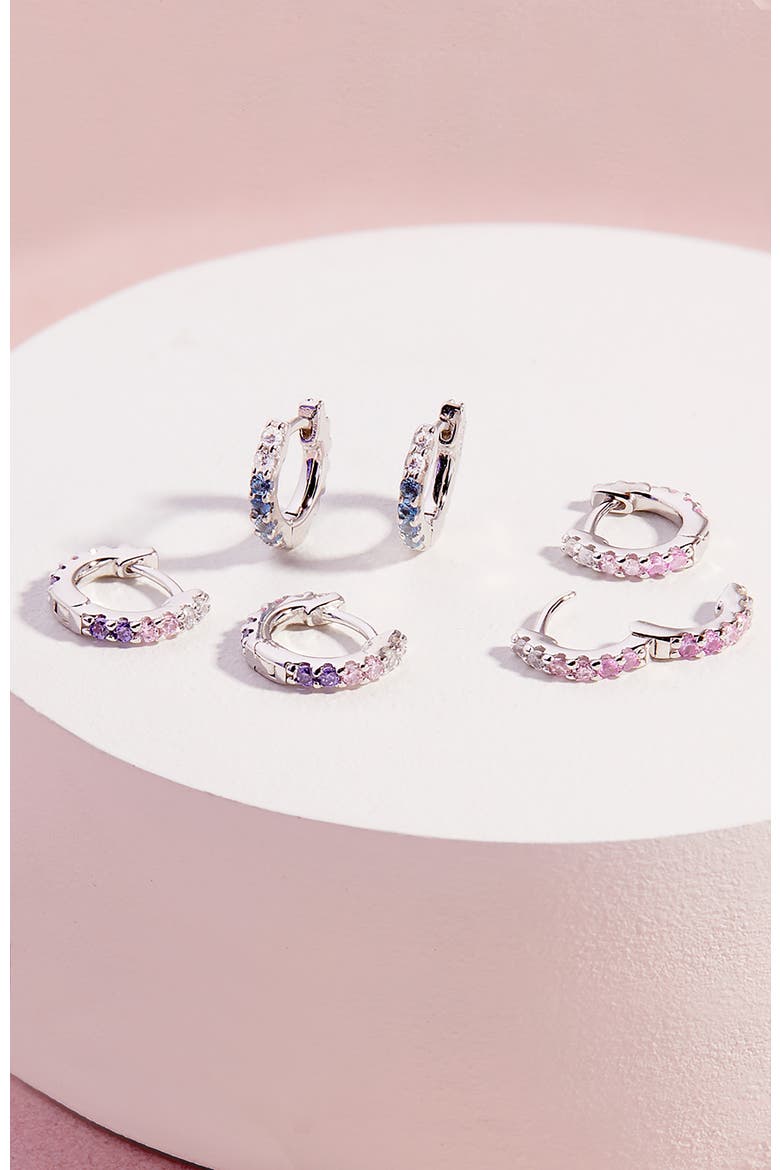 Double Sided Prong Cubic Zirconia Hoop Earrings, Alternate, color, Blue