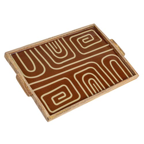 Storied Home Abstract Elegance Mango Wood Tray In Brown