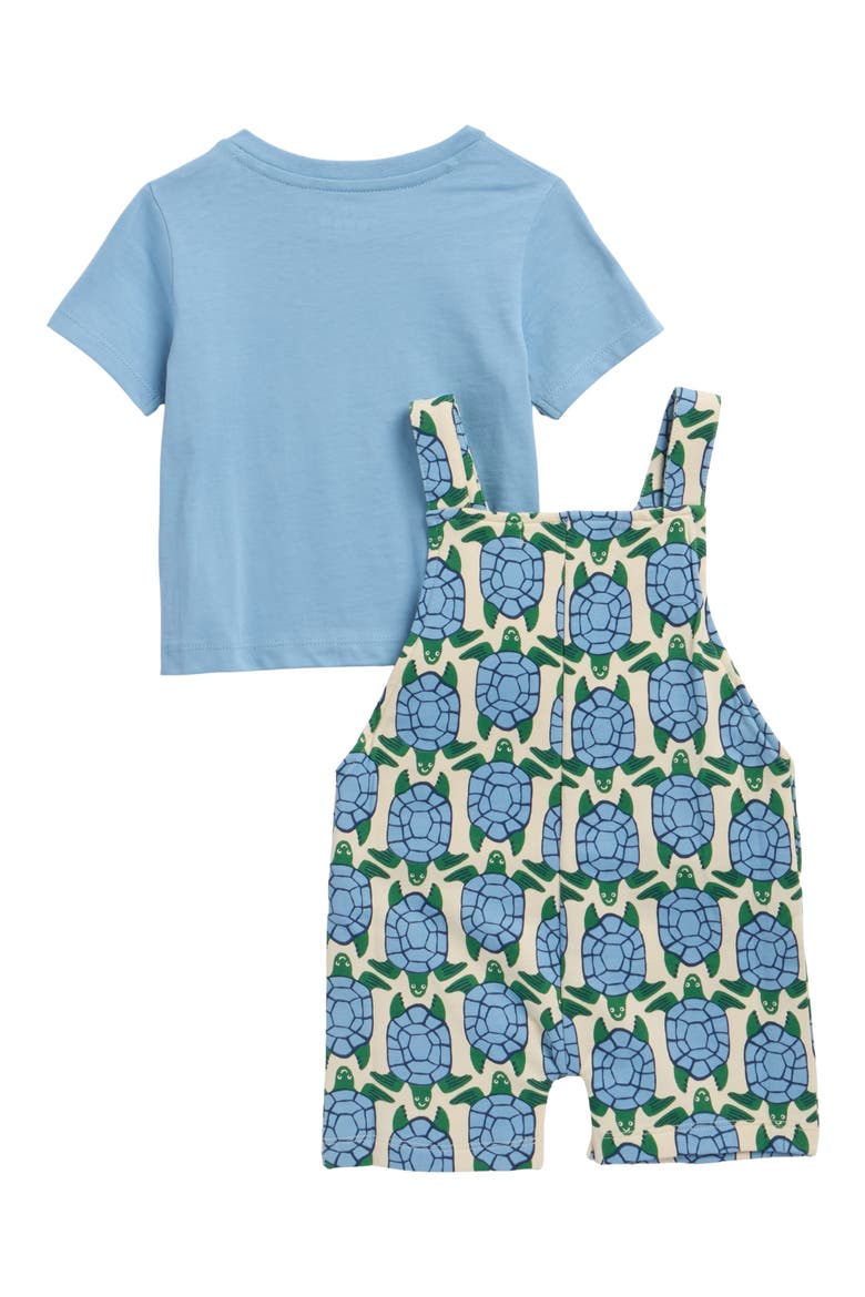 Solid T-Shirt & Shortalls Set, Alternate, color, BLUE GEO TURTLES