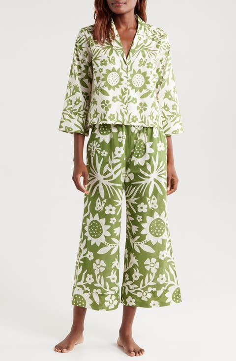 Print Boxy Wide Leg Cotton Pajamas