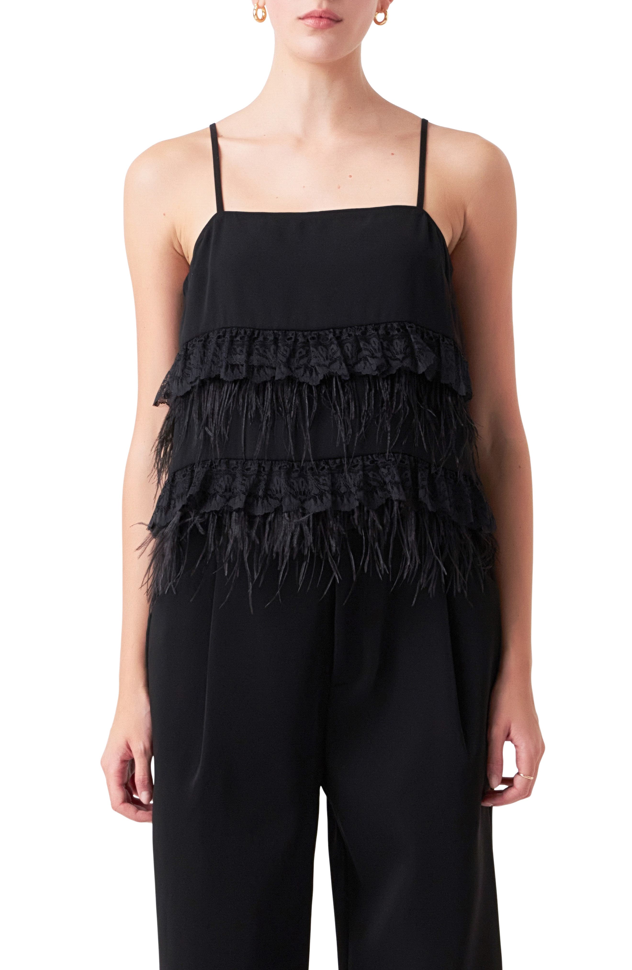 Lace Feather Trim Camisole