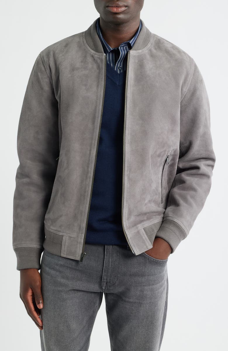 Nordstrom Suede Bomber Jacket, Main, color, Grey Steel