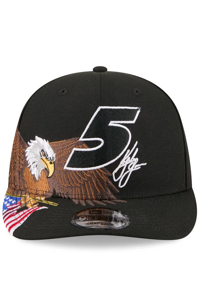 New Era Men's New Era Black Kyle Larson Patriotic Eagle & Flag A-Frame 9FIFTY Snapback Hat, Alternate, color, Black