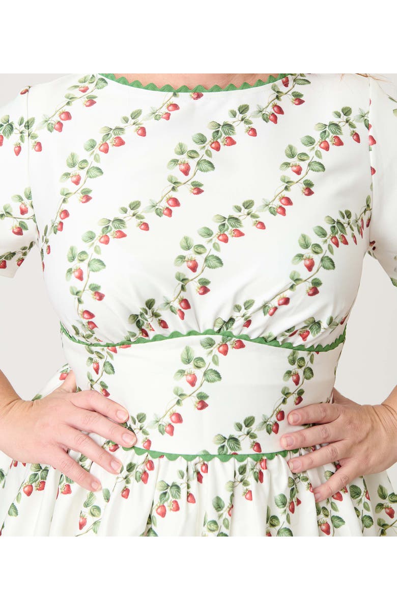 Unique Vintage Plus Size Smocked Back Swing Dress, Alternate, color, White W/ Strawberry Print