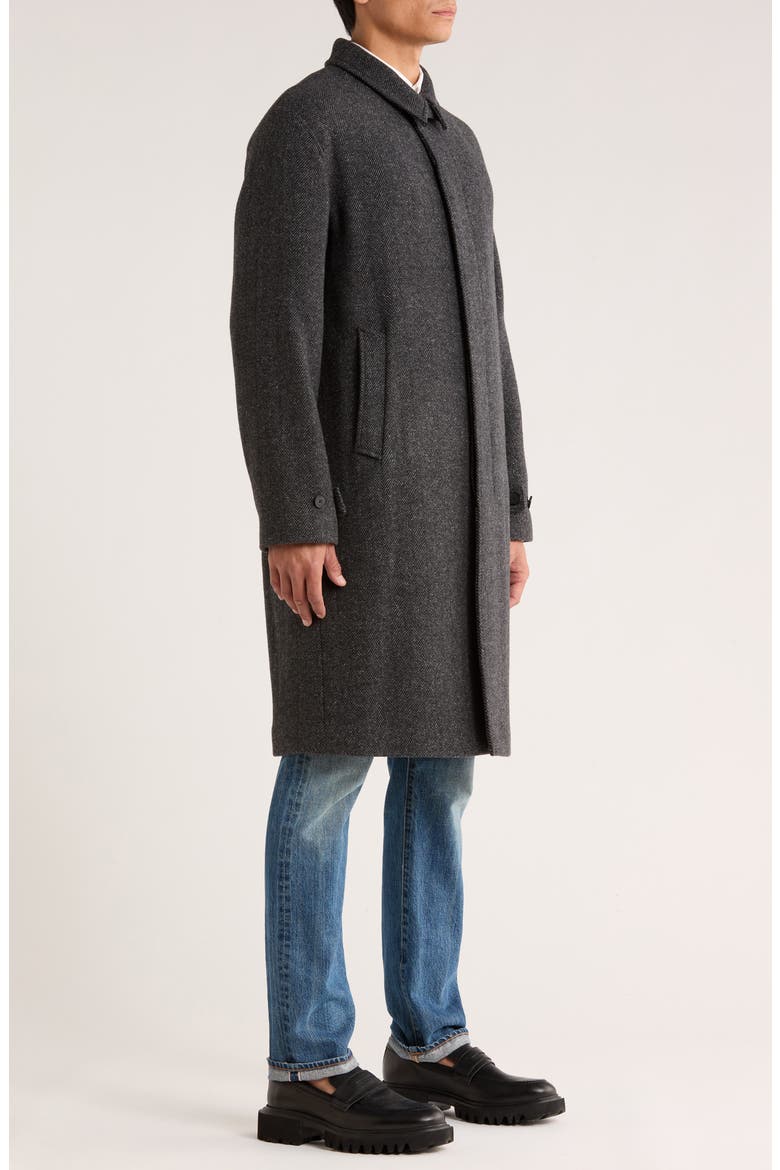 Balmacaan Herringbone Recycled Wool Blend Coat, Alternate, color, HEATHER CHARCOAL
