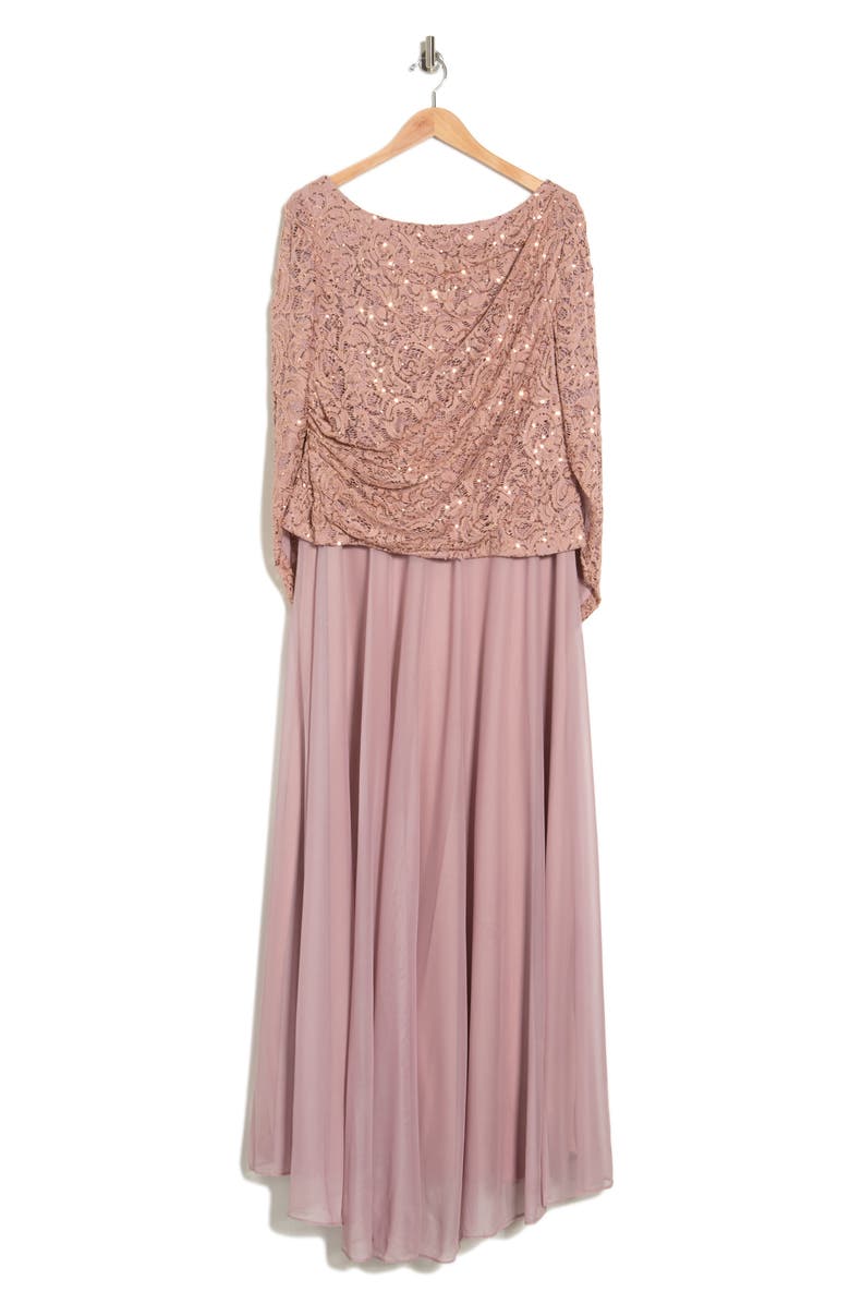 Marina Lace Chiffon Capelet Gown, Alternate, color,