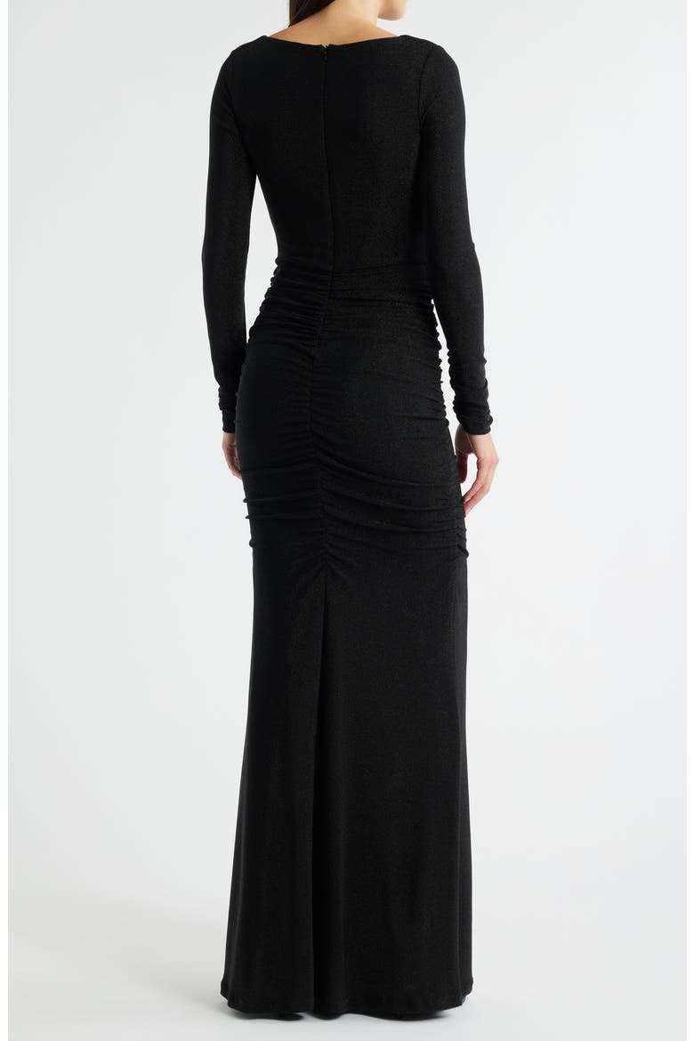 Rafaela Long Sleeve Glitter Knit Gown, Alternate, color, BLACK