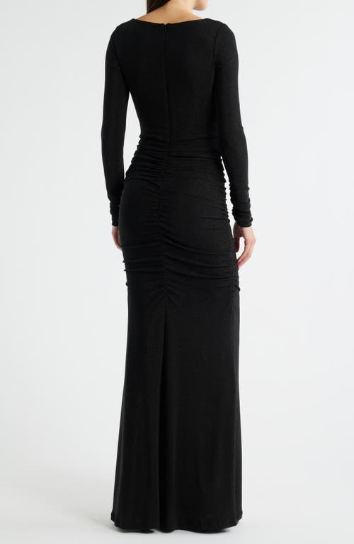 Black Halo Rafaela Long Sleeve Glitter Knit Gown In Black