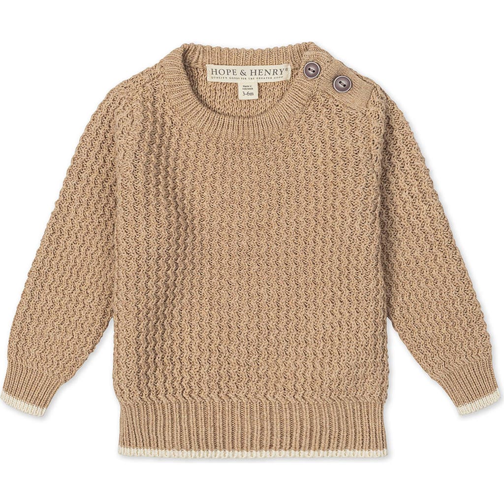 Hope & Henry Organic Long Sleeve Crewneck Sweater With Buttons In Brown
