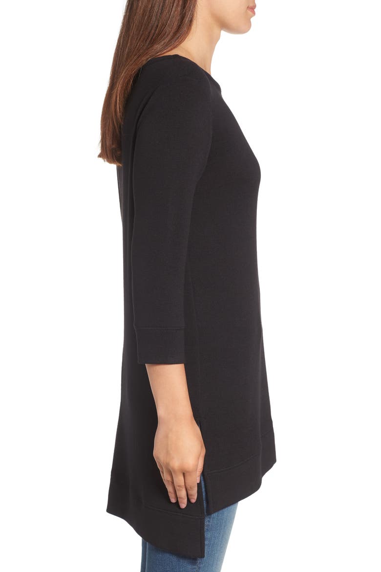 Three Quarter Sleeve Side Slit Tunic, Alternate, color, BLACK