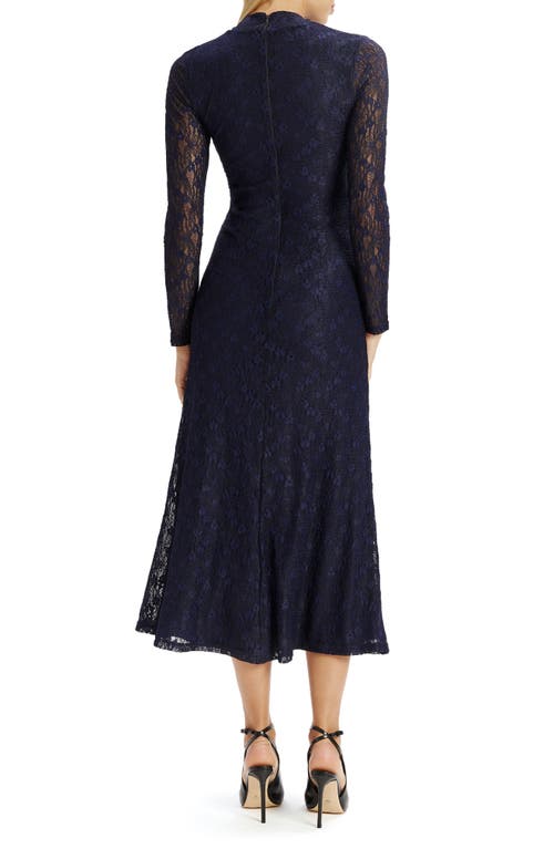 Bardot Ola Floral Lace Long Sleeve Midi Dress In Blue