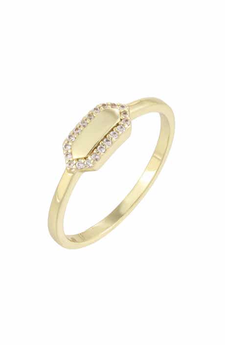 14k Gold Plated Cubic Zirconia Elongated Bar Ring