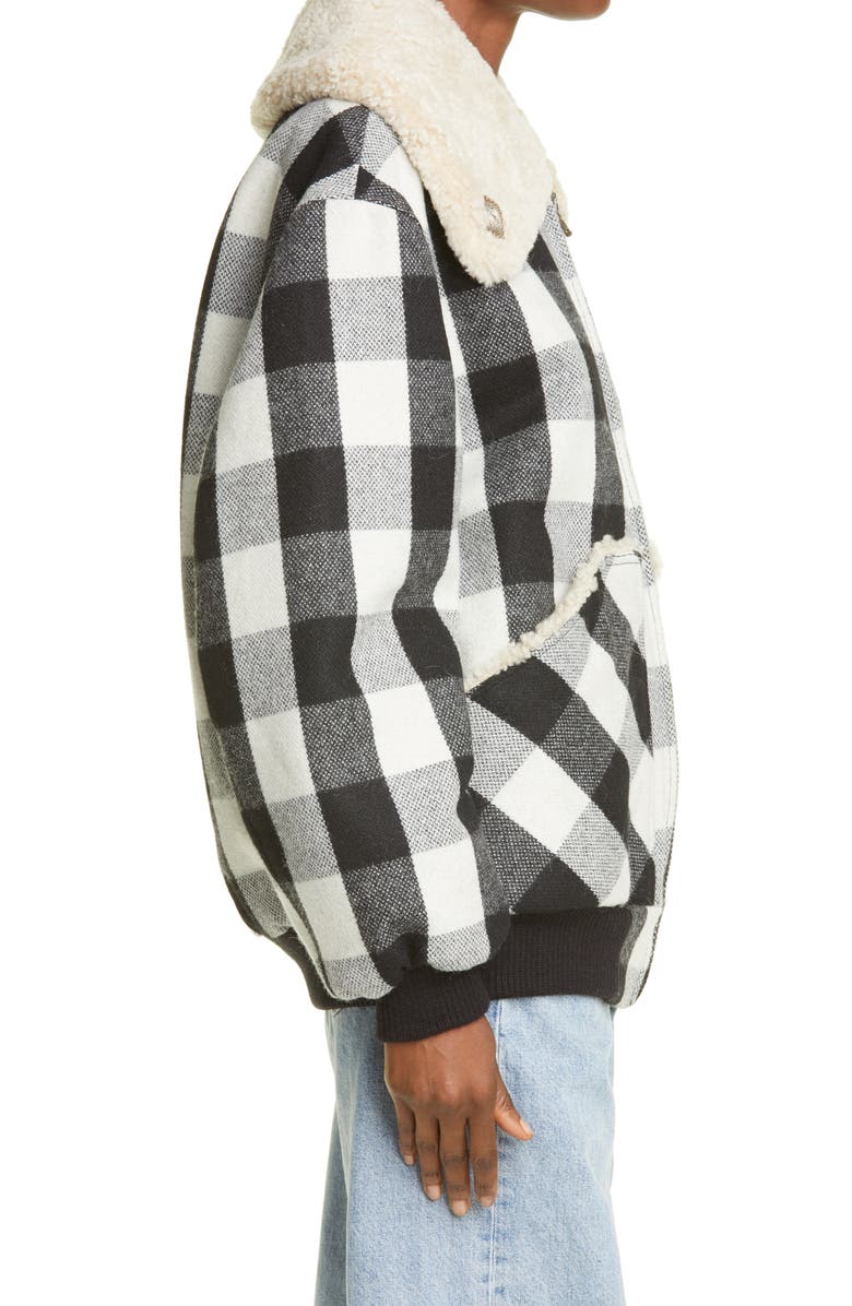 R13 Exaggerated Genuine Shearling Collar Bomber Jacket, Alternate, color,