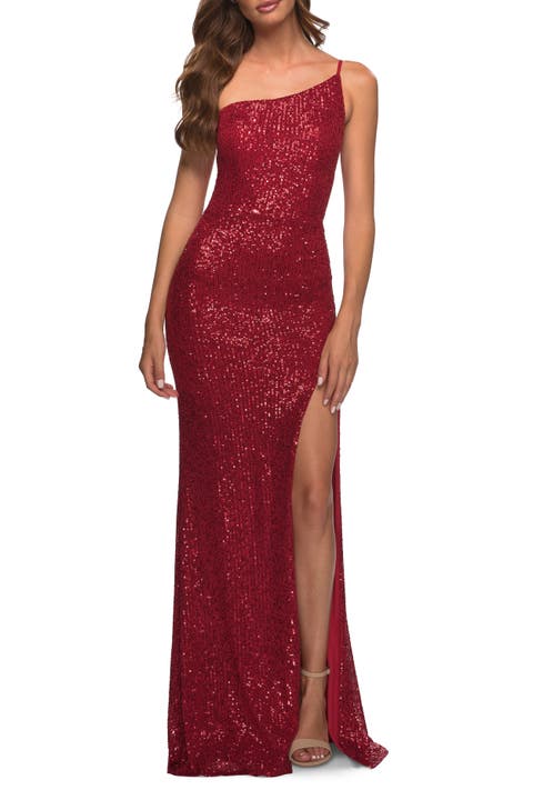 Simple One Shoulder Long Sequin Evening Gown
