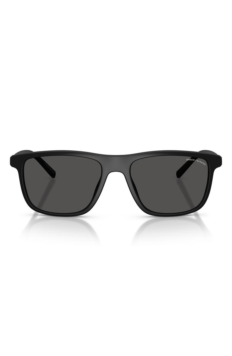 Armani Exchange 56mm Pillow Sunglasses, Main, color, Matte Black / Dark Grey