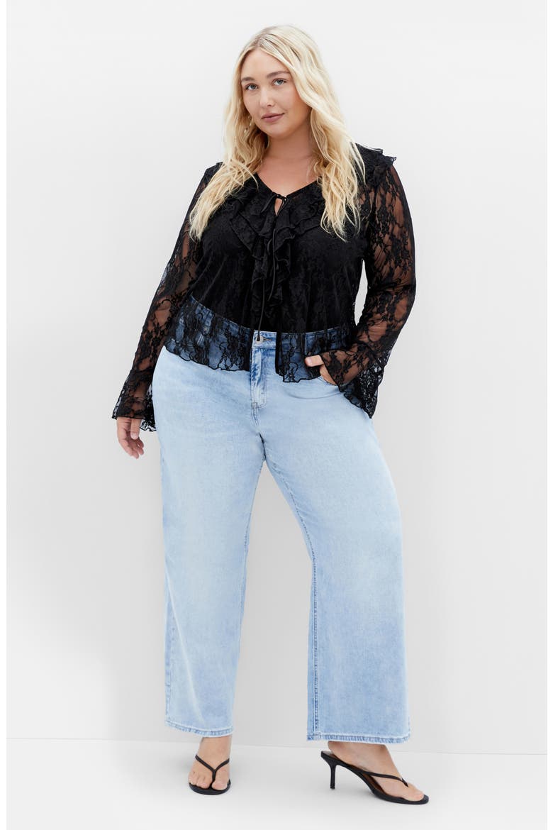 Lacie Ruffle Long Sleeve Lace Top, Alternate, color, BLACK LACE