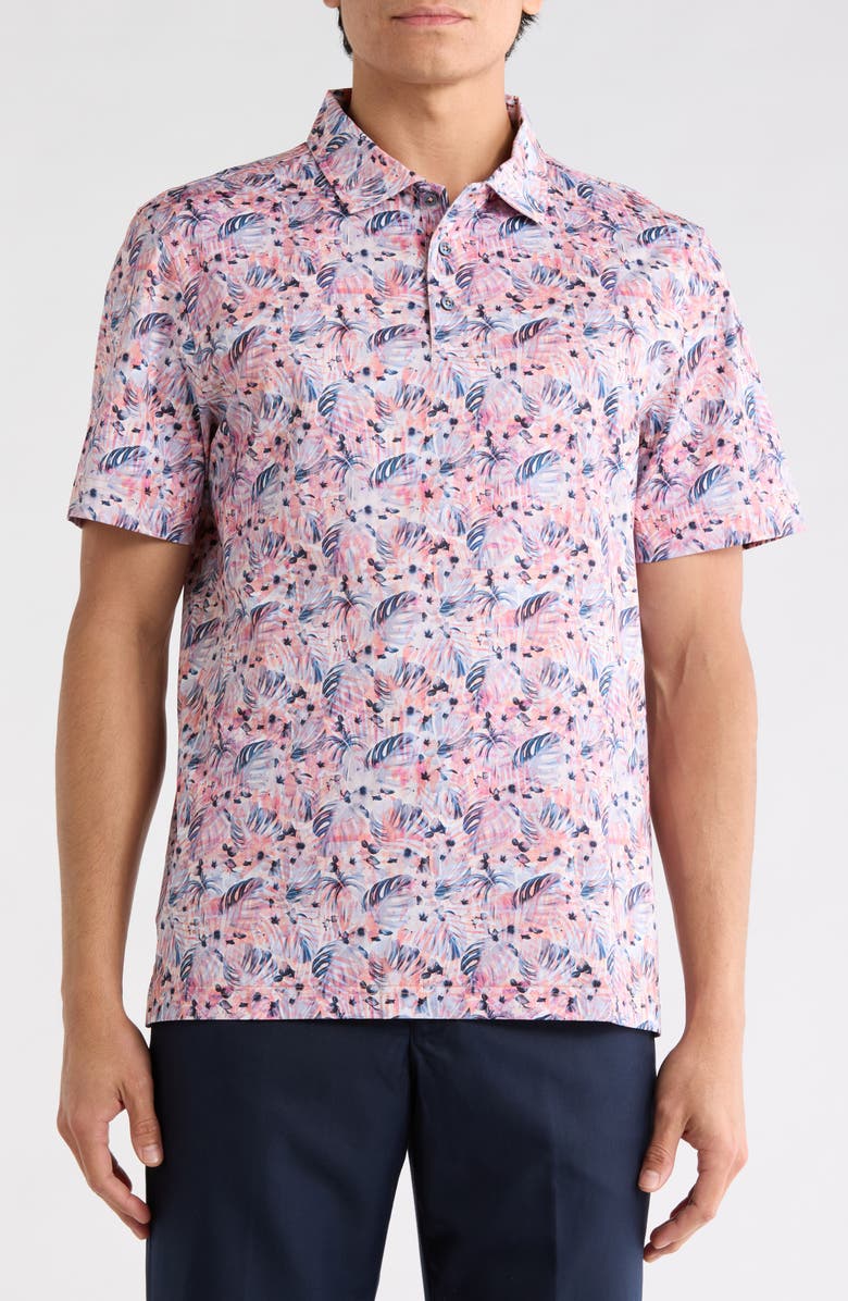 Bugatchi Printed Short Sleeve Polo, Main, color, Chili