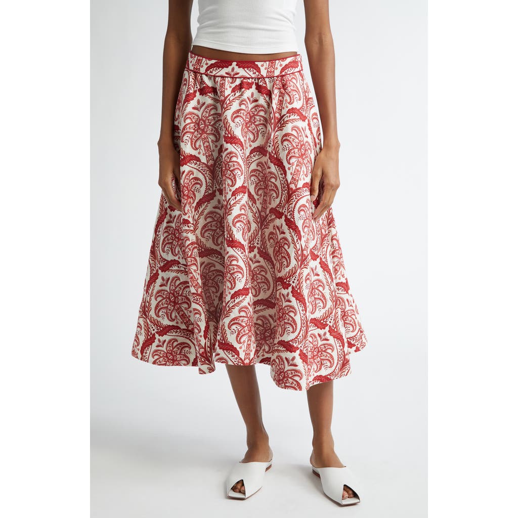 Shop Farm Rio Tropical Cameo Linen Blend Midi Skirt In Tropical Cameo Off-w