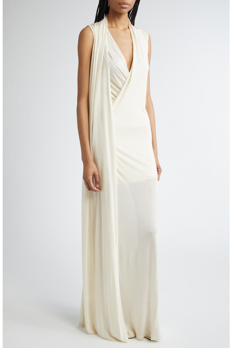 Overlapped Scarf Sheer Stretch Jersey Maxi Dress, Alternate, color, ECRU